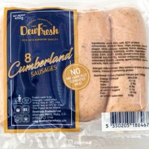 DEWFRESH CUMBERLAND SAUSAGES 450 GRMS