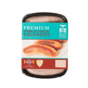 BRITISH PREMIUM  PORK & GARLIC SAUSAGES 454 GRMS