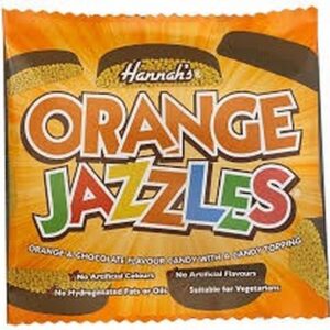 I  HANNAHS CHOC JAZZLES ORANGE 140 GRMS