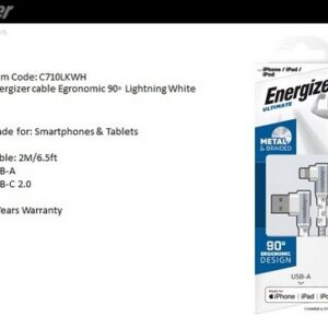 ENERGIZER CABLE METAL/ NYLON USB LIGHTNIN 2M WHITE
