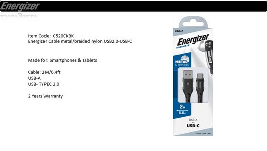 ENERGIZER CABLE METAL/NYLON USB-A-USB-C 2M BLK