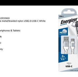 ENERGIZER CABLE METAL/NYLON USB-A-USB-C 2M WHT